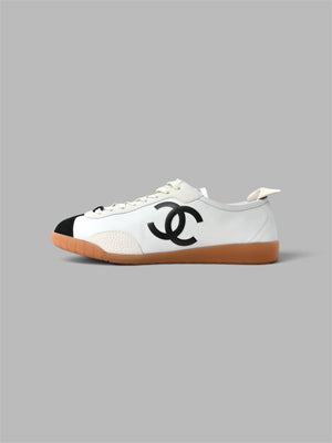 Chanel CC Logo Cap-Toe Low-Top Sneaker - White / Black / Gum Sole