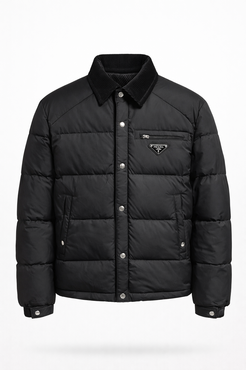 Prada Nylon Puffer Jacket with Corduroy Collar