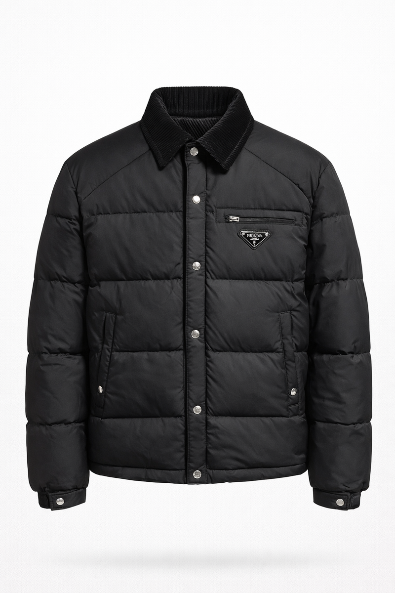 Prada Nylon Puffer Jacket with Corduroy Collar