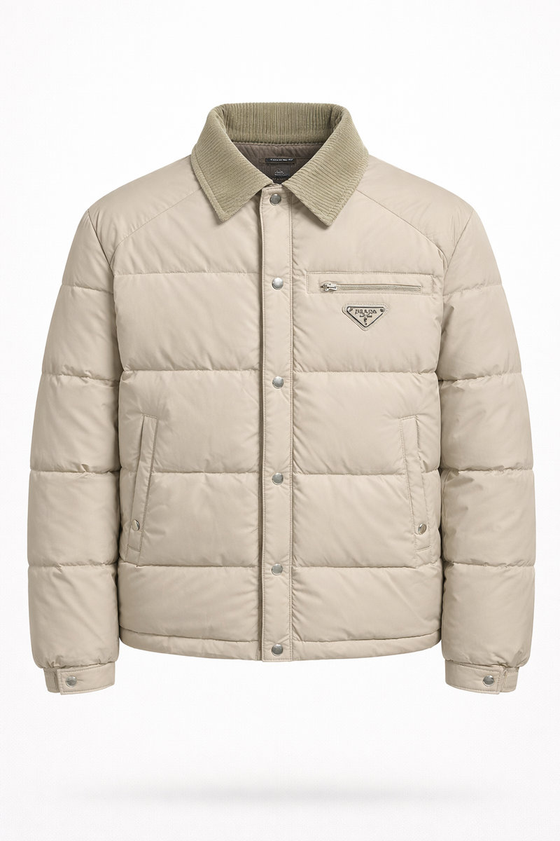 Prada Nylon Puffer Jacket with Corduroy Collar