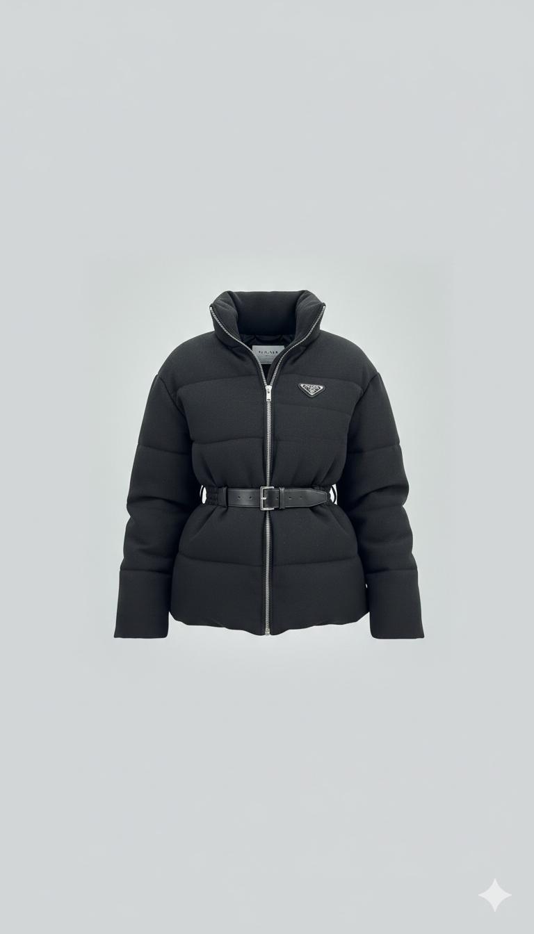 Prada Re-Nylon Down Jacket with Belt