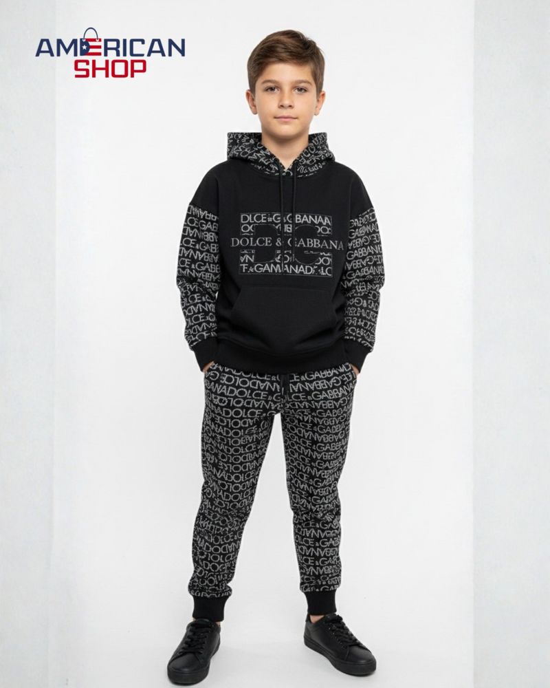 Dolce & Gabbana Kids' Logo Print Hoodie & Sweatpants Set - Black/White