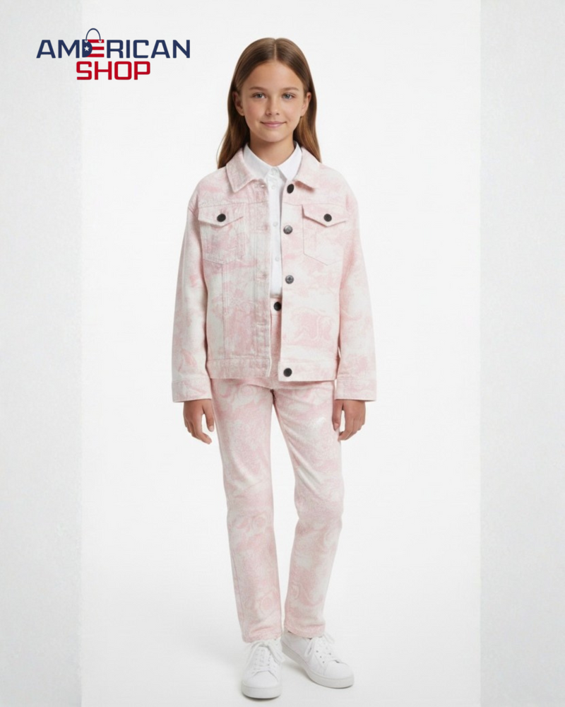 Dior Kids' Pink Toile de Jouy Denim Jacket & Pants Set