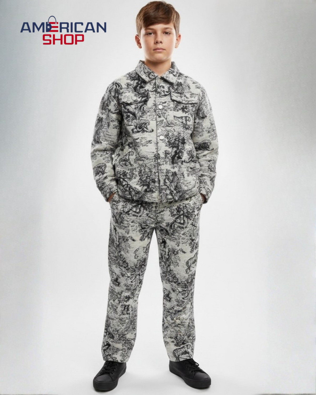 Dior Kids' Grey Toile de Jouy Denim Jacket & Pants Set