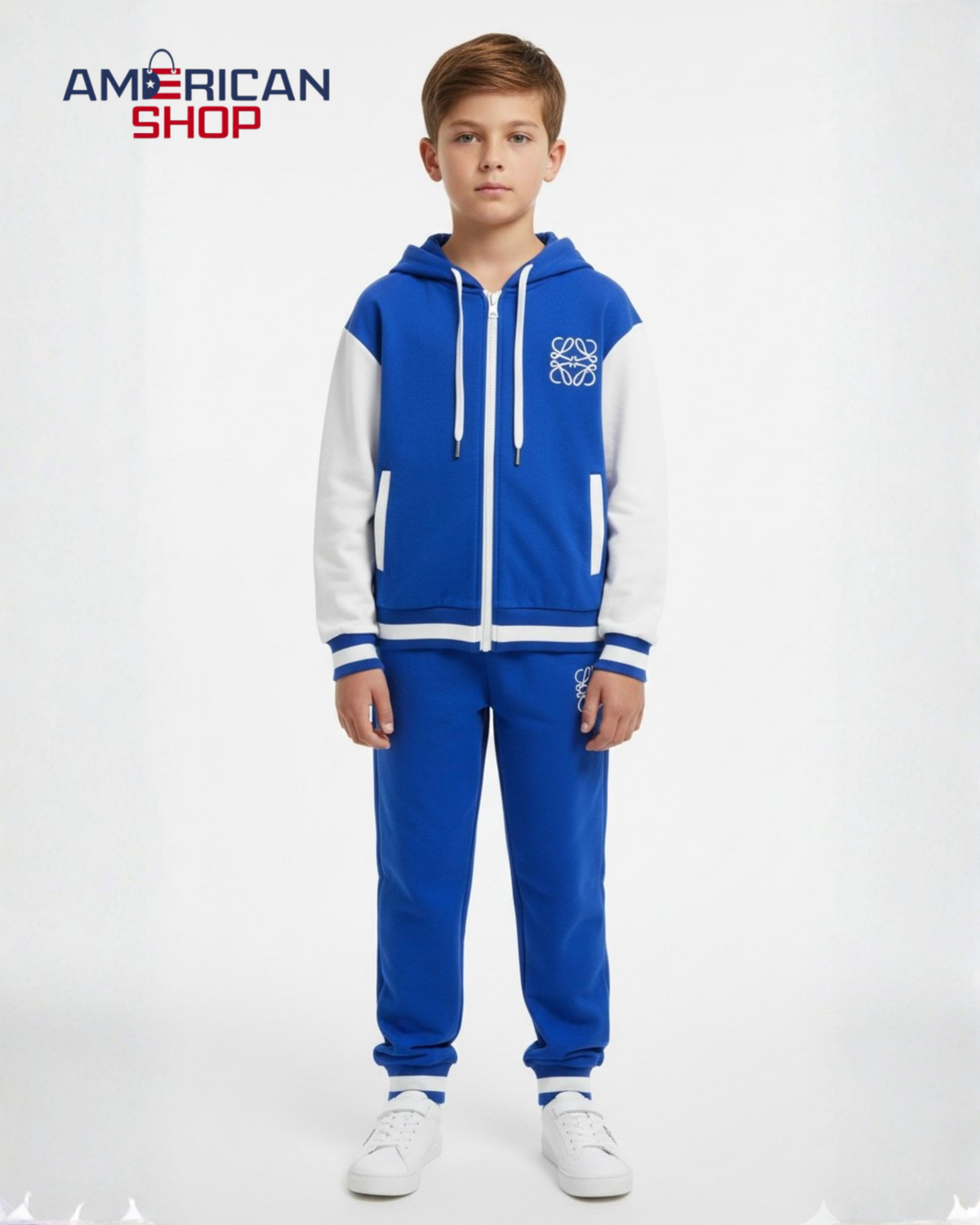 Loewe Kids' Anagram Logo Zip-Up Hoodie & Sweatpants Set - Royal Blue