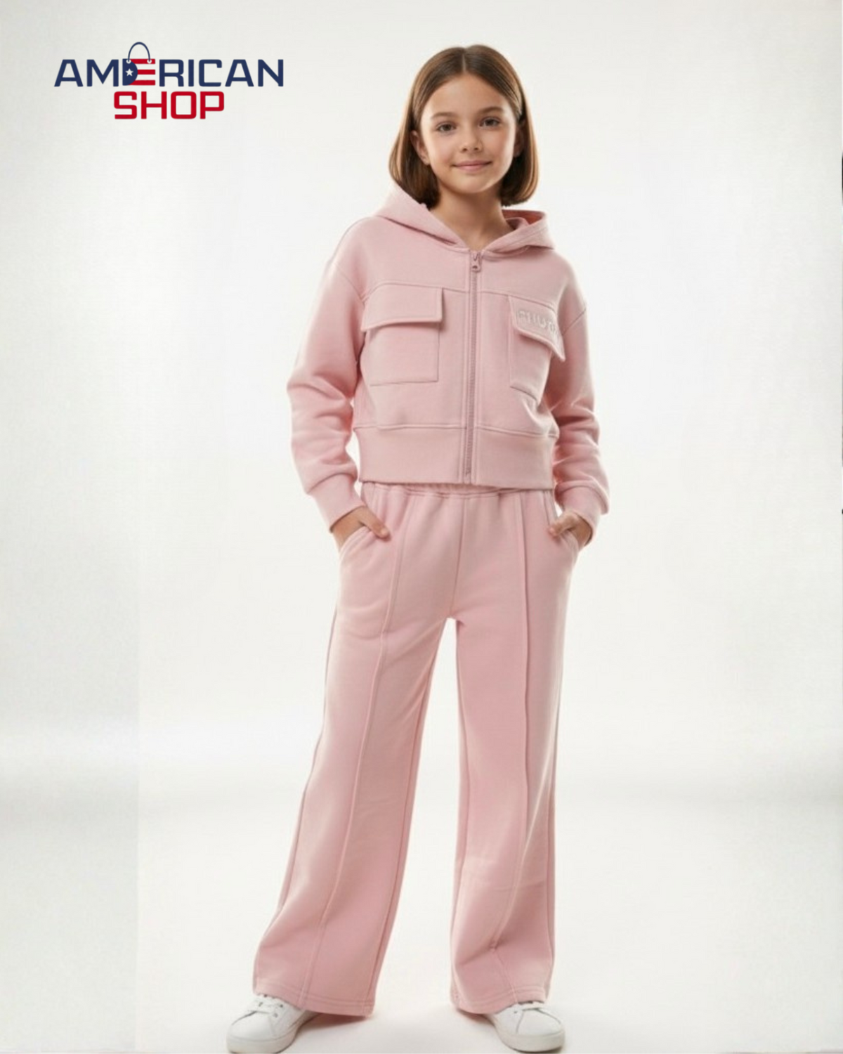 Miu Miu Kids' Zip-Up Hoodie & Wide-Leg Sweatpants Set - Soft Pink