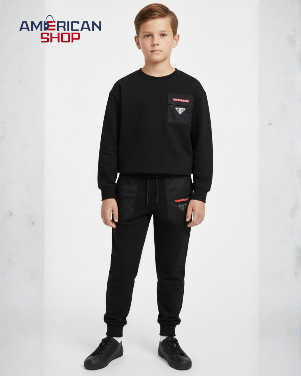 Prada Kids' Re-Nylon Pocket Sweatshirt & Joggers Set - Black