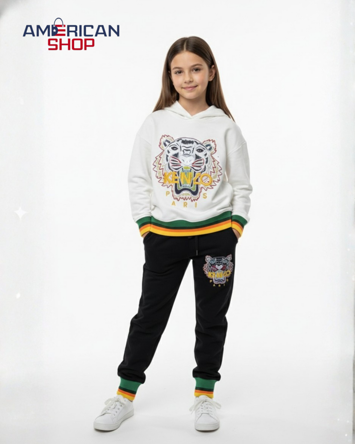 Kenzo Kids' Tiger Logo Hoodie & Sweatpants Set - White/Black