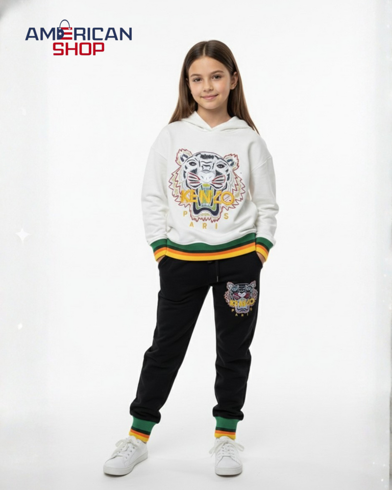 Kenzo Kids' Tiger Logo Hoodie & Sweatpants Set - White/Black