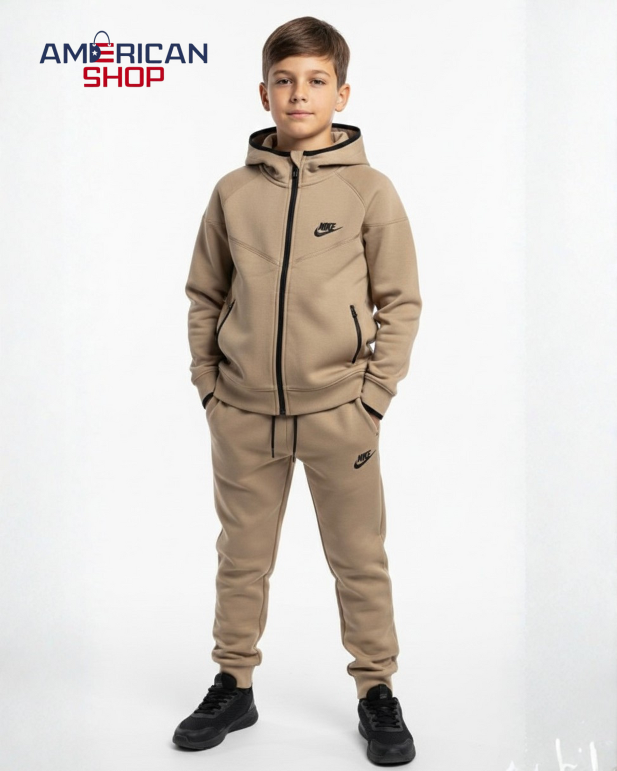 Nike Kids' Tech Fleece Full-Zip Hoodie & Joggers Set - Khaki/Beige