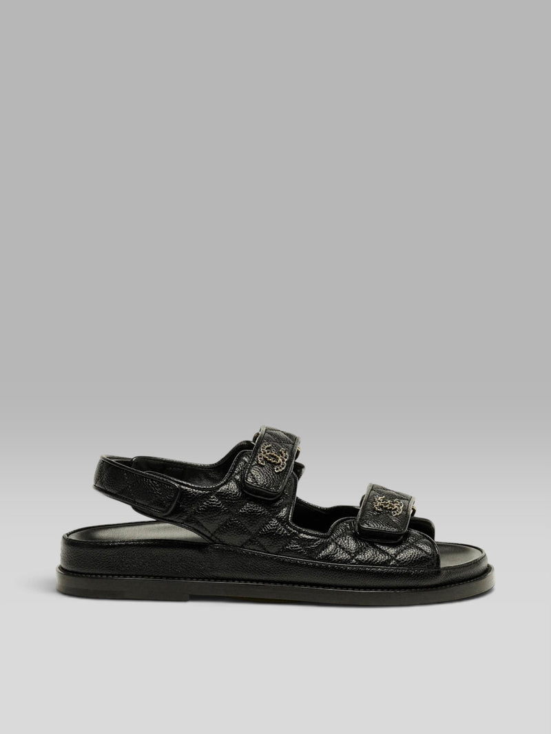 Chanel Quilted Caviar Leather & CC Logo Sport Sandals - Black