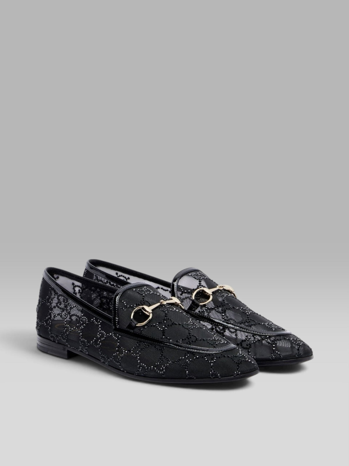 Gucci Crystal GG Mesh Horsebit Loafers - Black