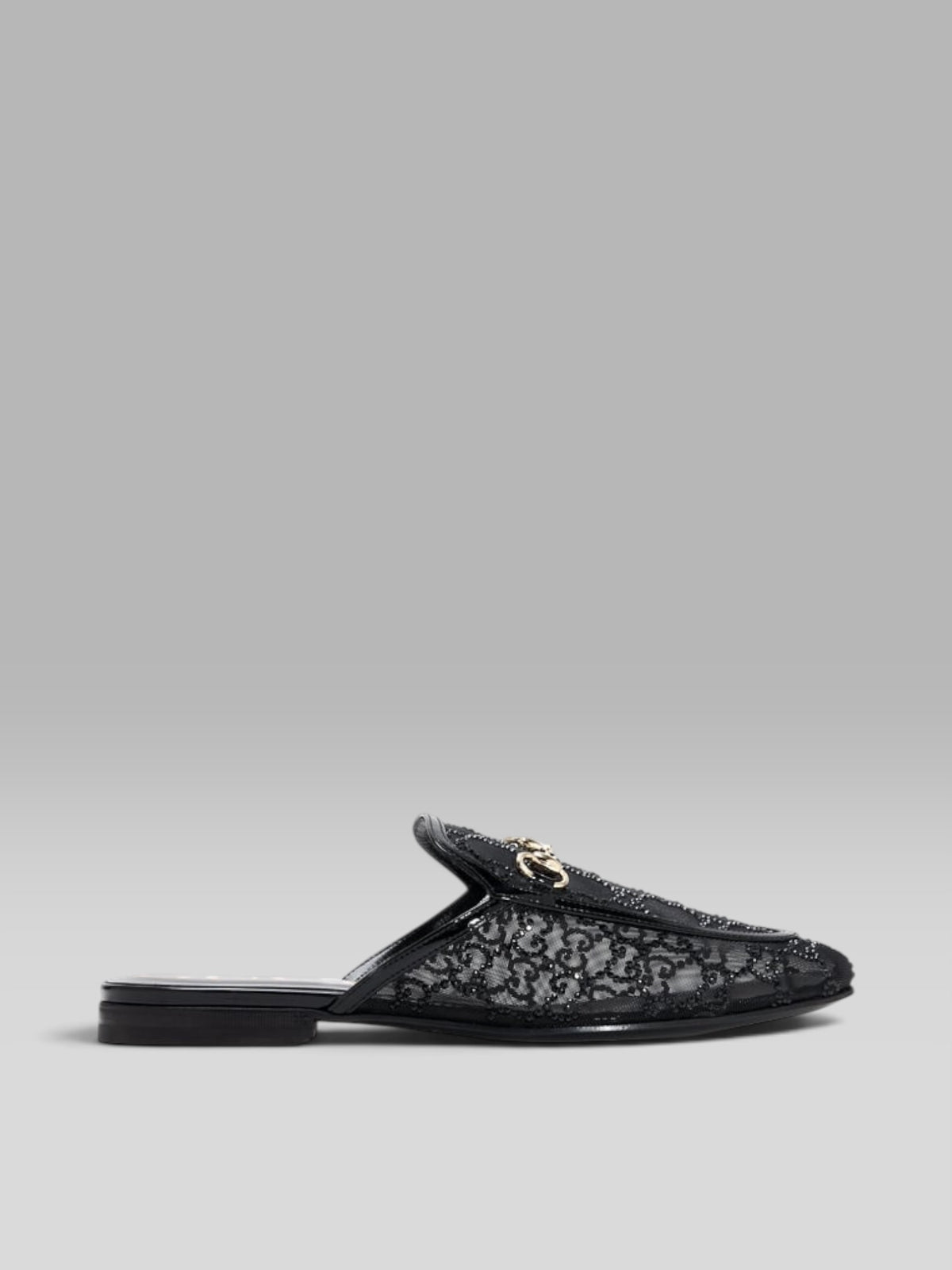 Gucci Crystal GG Mesh Horsebit Loafer Mules - Black