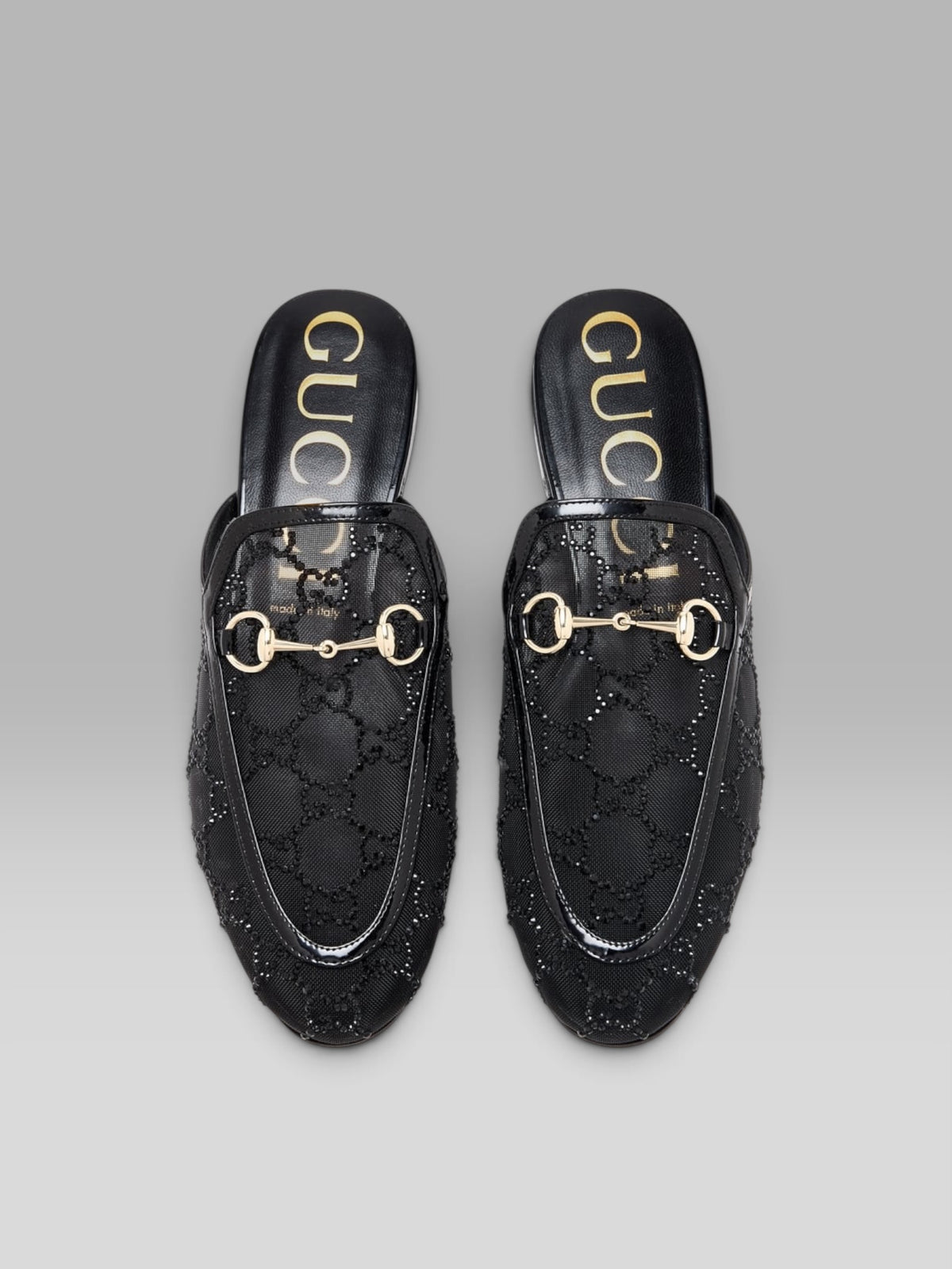 Gucci Crystal GG Mesh Horsebit Loafer Mules - Black