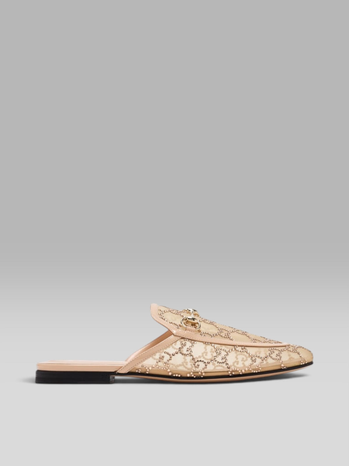 Gucci Crystal GG Mesh Horsebit Loafer Mules - Beige / Nude