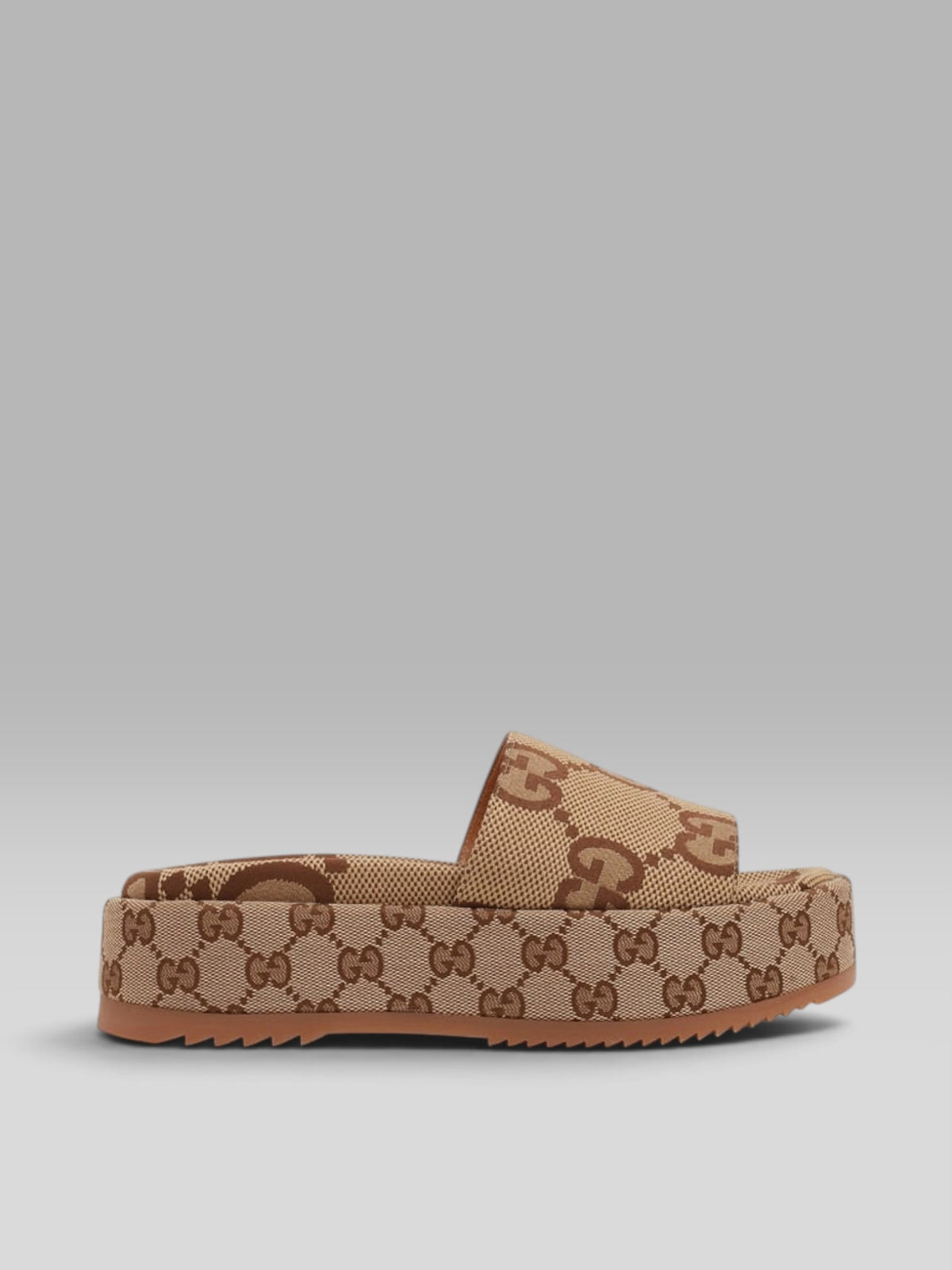 Gucci Original GG Canvas Platform Slide Sandals - Beige / Brown