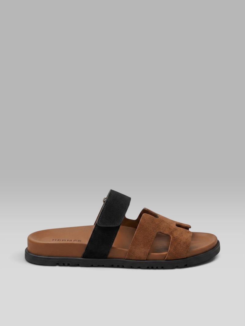 Hermès Chypre Suede Sandal - Gold / Black