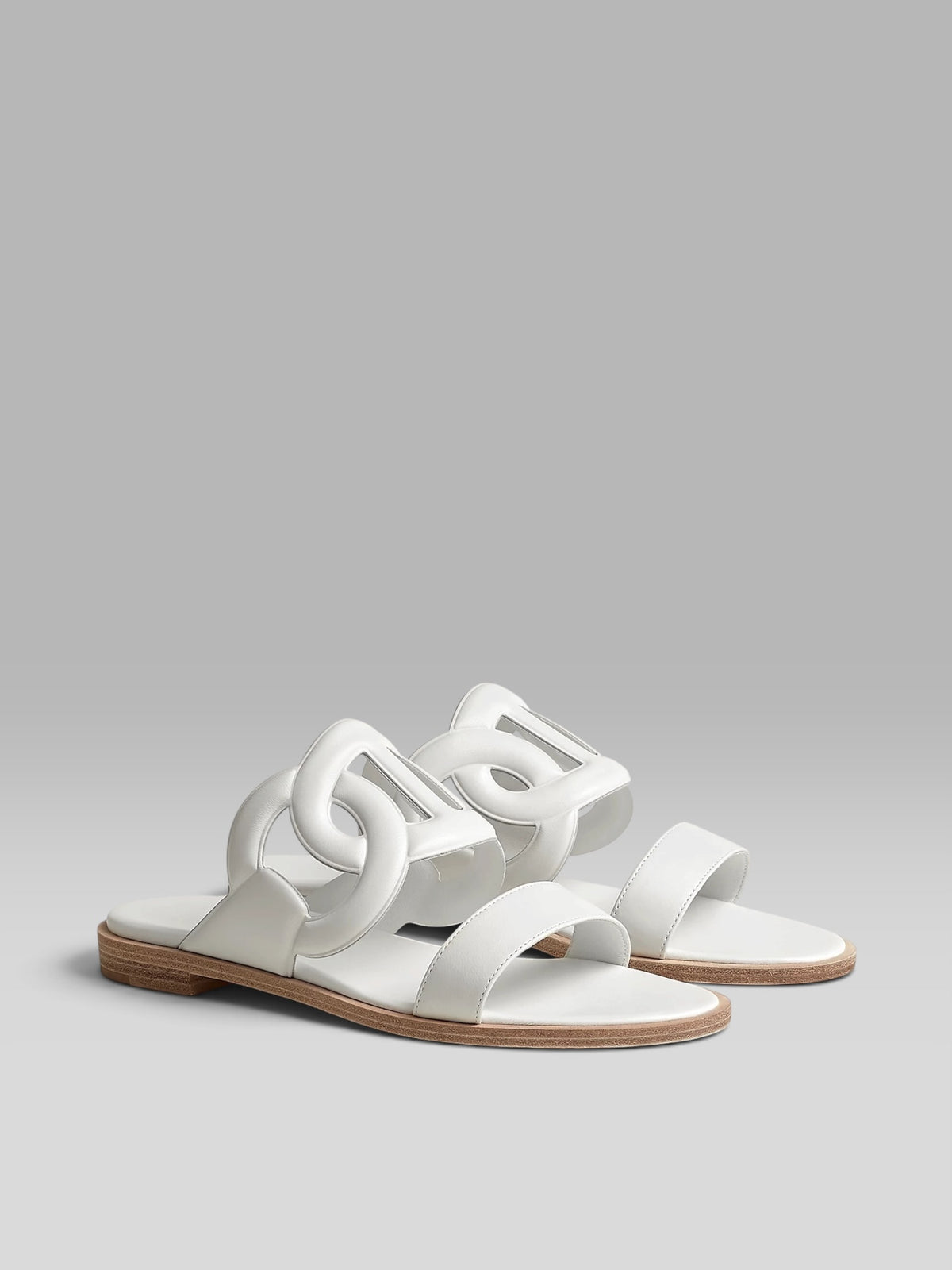 Hermès Amica Leather Flat Sandals - White