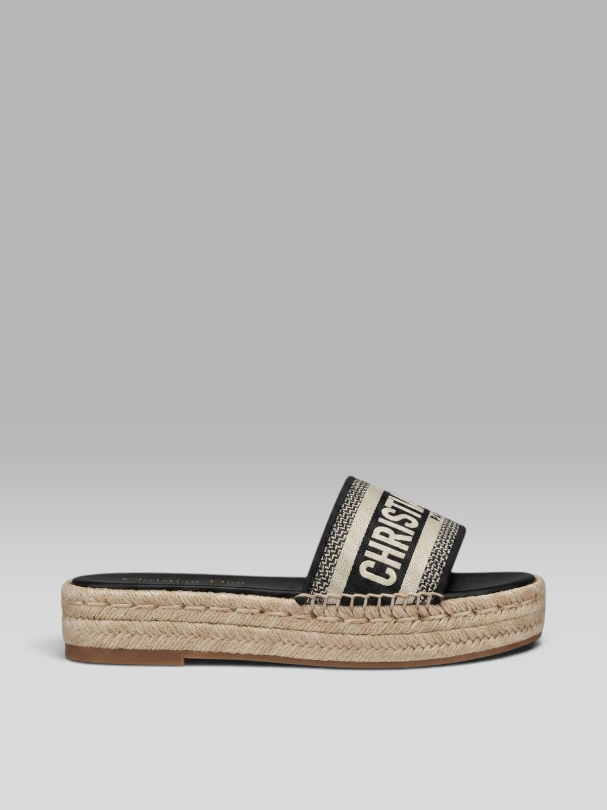 Christian Dior Dway Embroidered Cotton Slide Sandals - Black / Beige