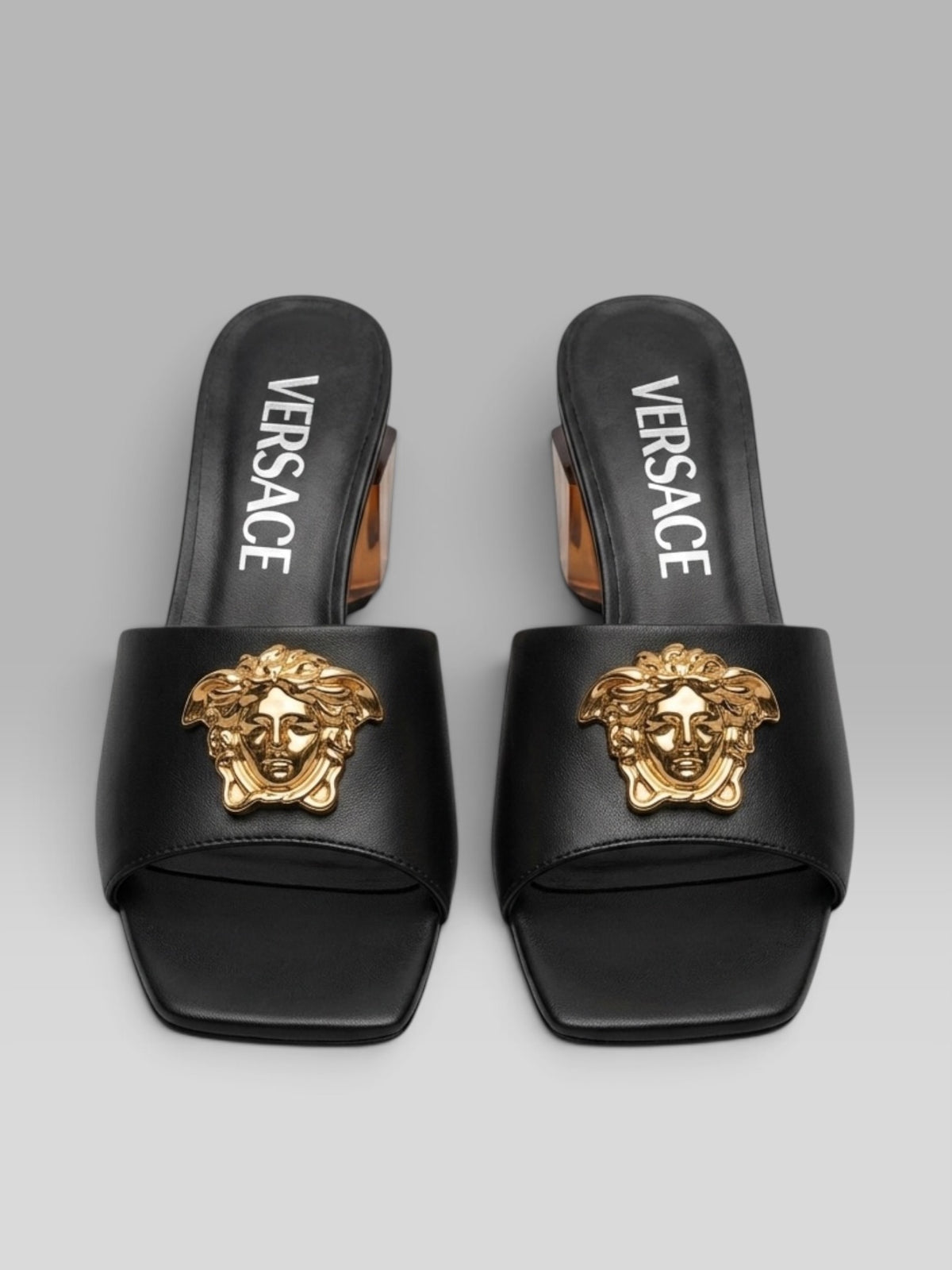 Versace Medusa Head Embellished Open-Toe Mules - Black