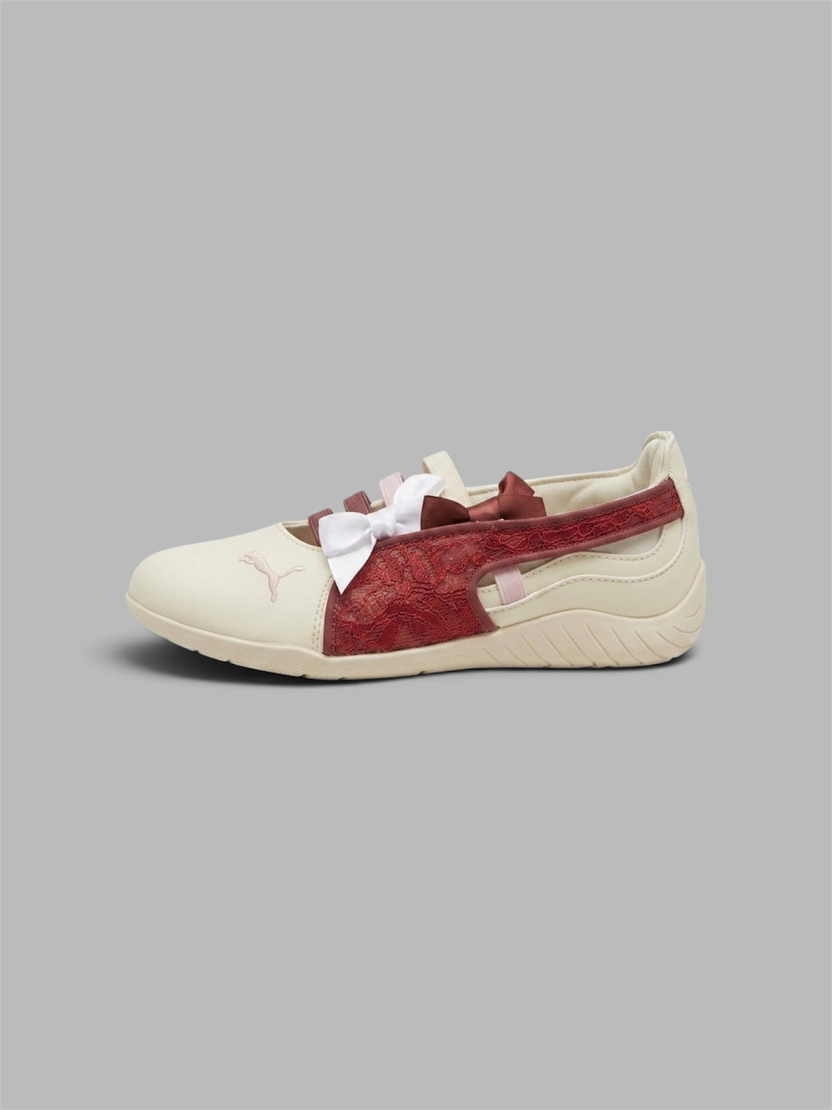 Puma Mostro Lace / Bow Mary Jane - Cream / Burgundy Red