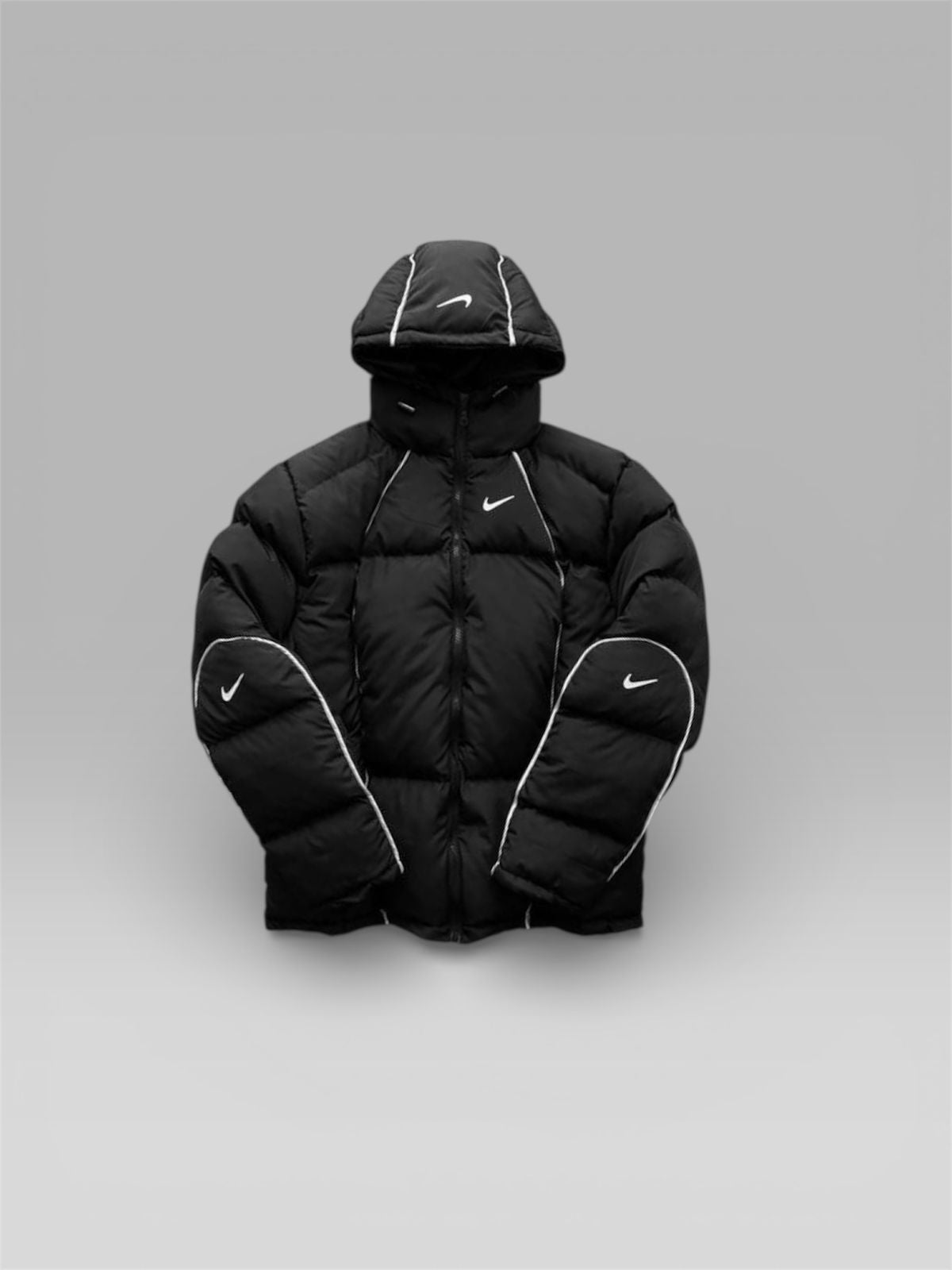 Z-Nike Sportswear Hooded Puffer Jacket with Contrast Piping - Black/White