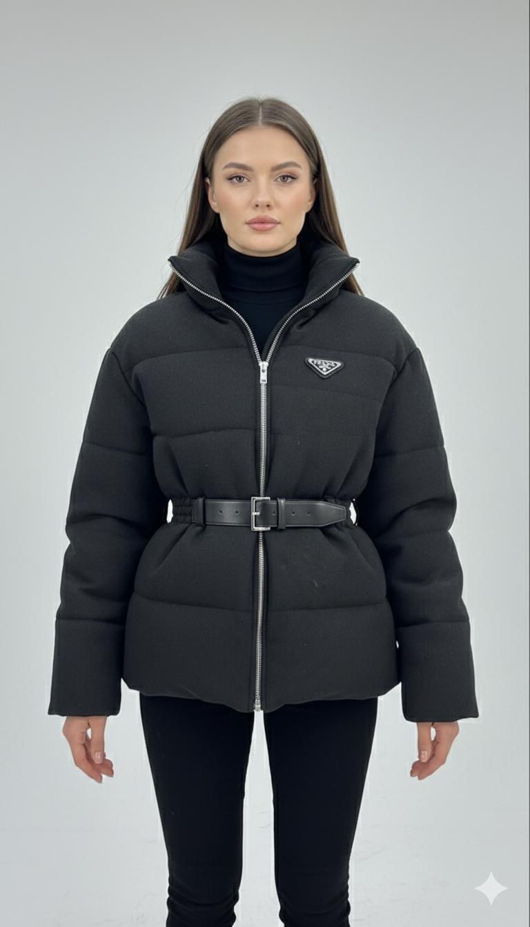 Prada Re-Nylon Down Jacket with Belt