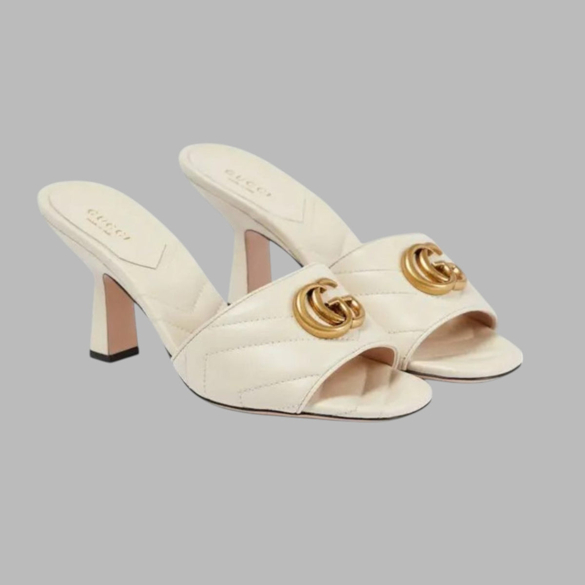 Gucci Cream Matelasse Leather GG Marmont Slide Sandals
