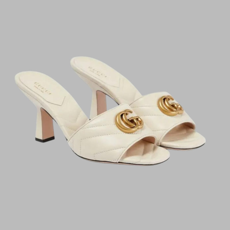 Gucci Cream Matelasse Leather GG Marmont Slide Sandals