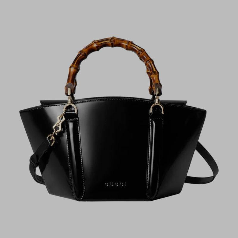 Small bamboo top handle tote bag