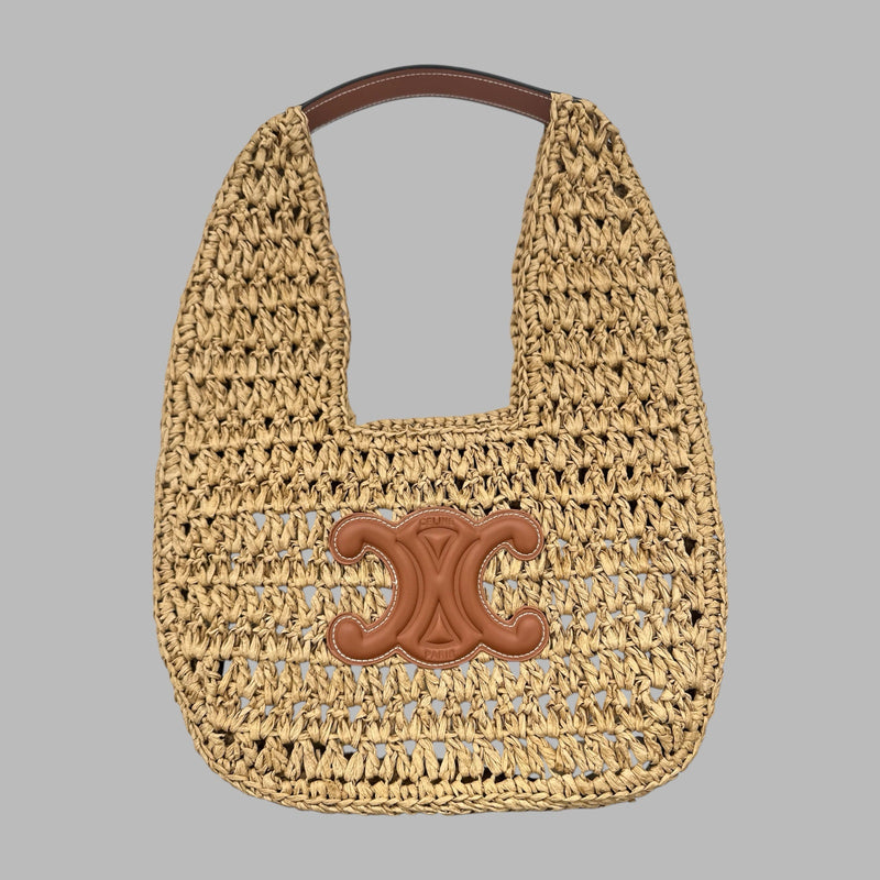 CELINE CLASSIC PANIER SHOPPER CABAS IN RAFFIA AND CALFSKIN
