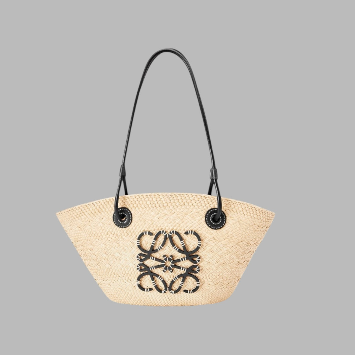 Small Anagram Basket bag in iraca palm and calfskin