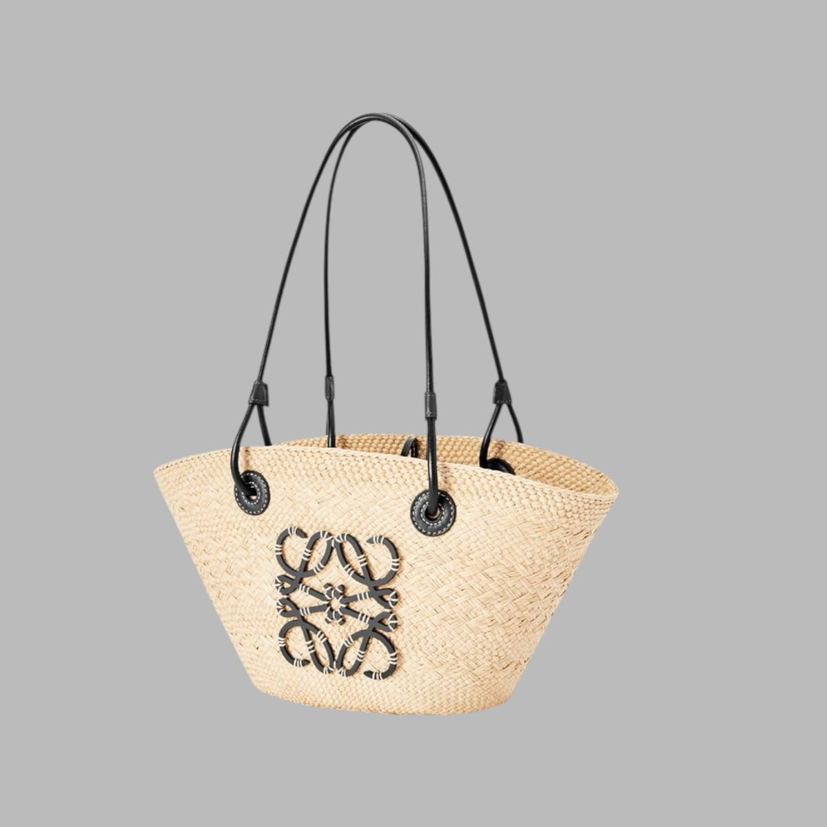Small Anagram Basket bag in iraca palm and calfskin