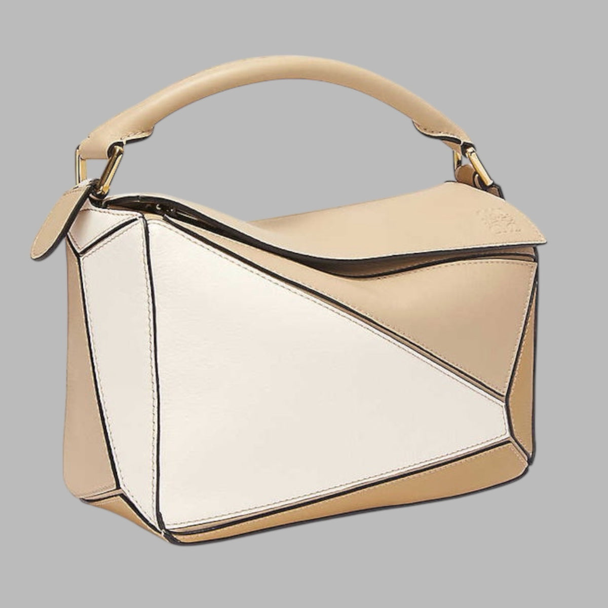 Small Puzzle Bag In Classic Calfskin In Dusty Beige/Soft White