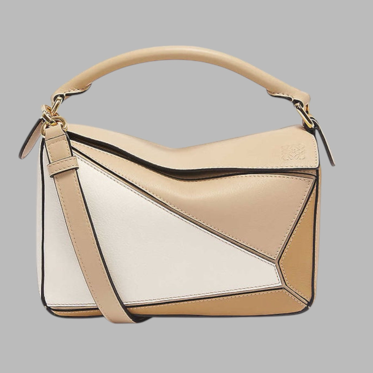 Small Puzzle Bag In Classic Calfskin In Dusty Beige/Soft White