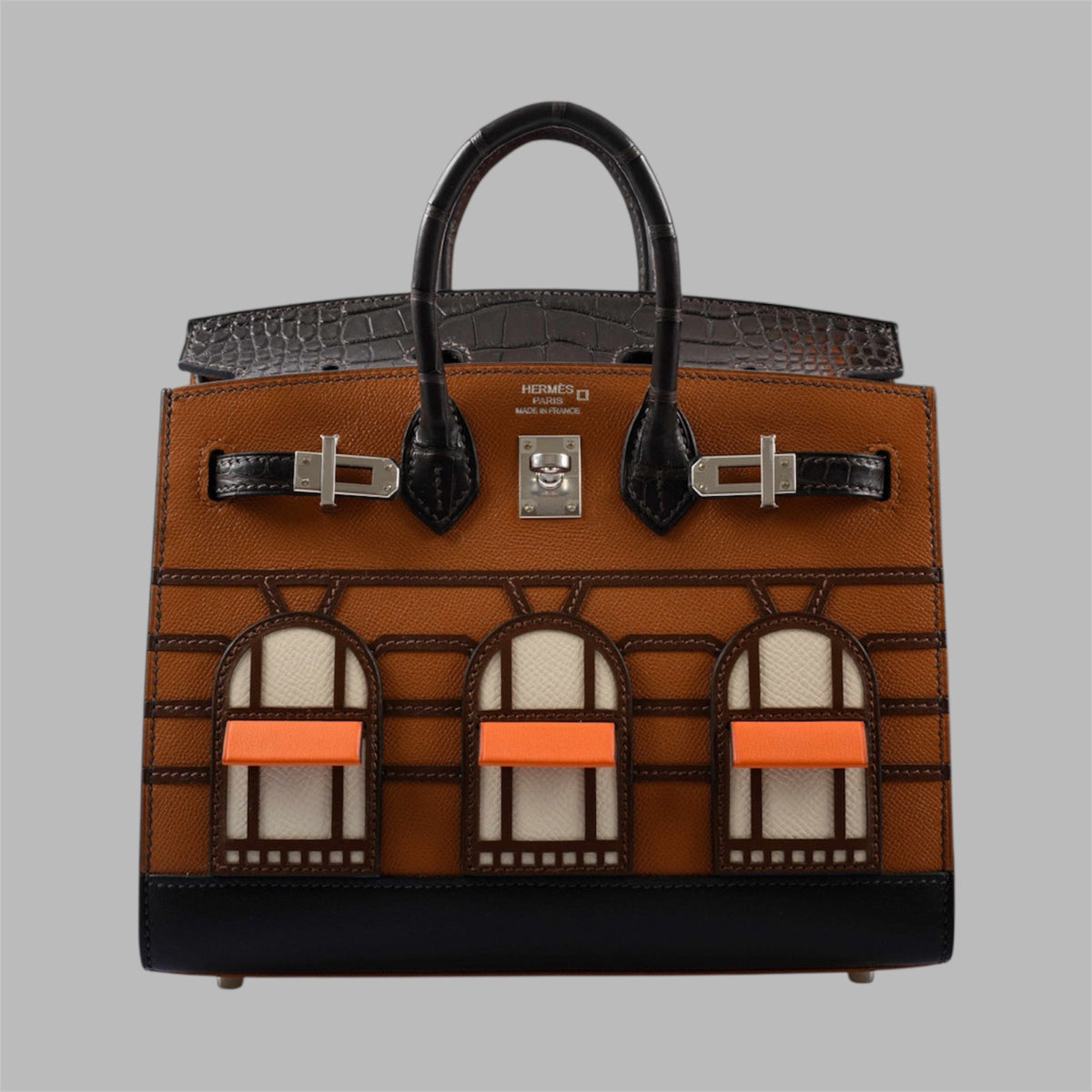 HERMÈS BIRKIN 20 FAUBOURG SELLIER GOLD MADAME AND EBENE MATTE ALLIGATOR
