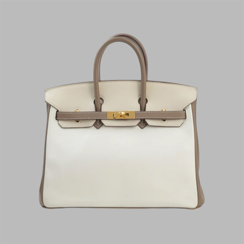 Hermès Special Order (HSS) Birkin 25 White and Gris Tourterelle Clemence Gold Hardware